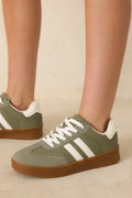 Women's Chasing Chill Light Green Faux Leather and Suede Lace-Up Sneakers | Sole measures 1.25" 0