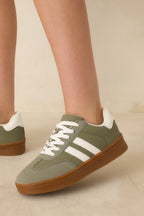 Women's Chasing Chill Light Green Faux Leather and Suede Lace-Up Sneakers | Sole measures 1.25" 1