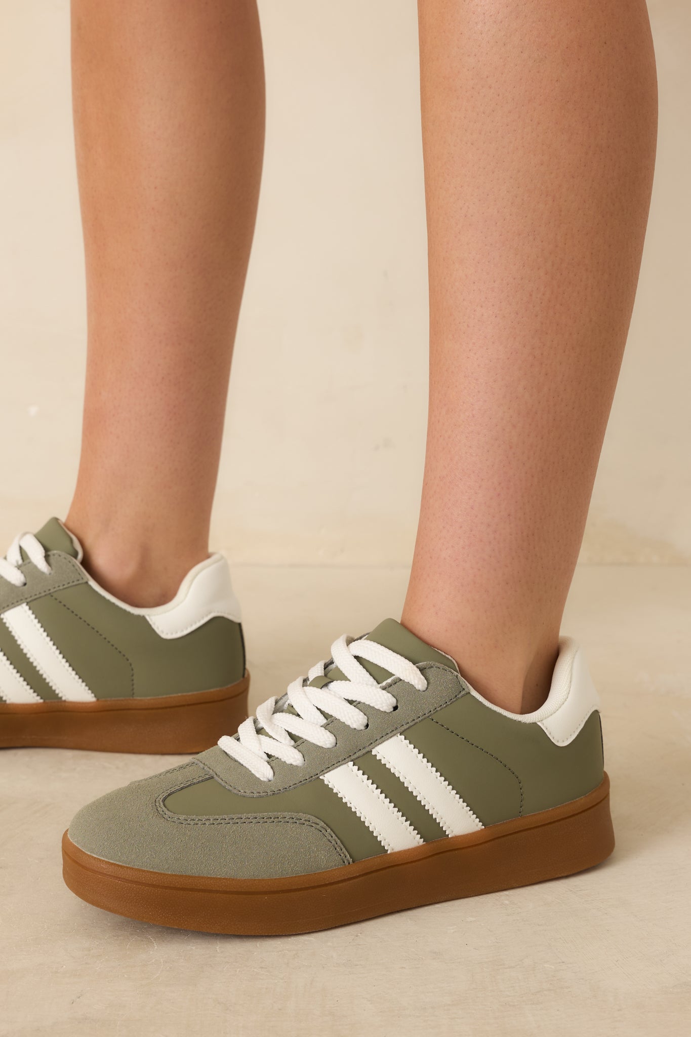 Women's Chasing Chill Light Green Faux Leather and Suede Lace-Up Sneakers | Sole measures 1.25" 3