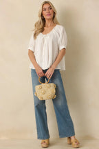Women's Chasing Sunshine White Puff Sleeve Flowy Blouse | 60% Cotton & 40% Rayon 4
