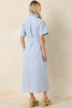 Women's Check Me Out Blue Gingham Ruffle Collar Belted Maxi Dress | 72% Cotton 7