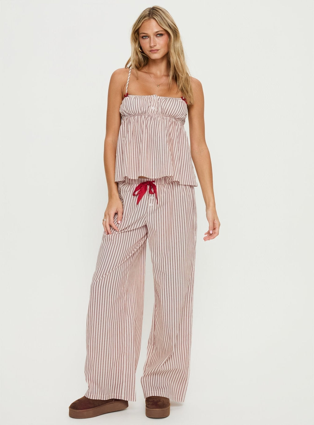 Women's Chill Club Sleep Relaxed Pants Red / White Stripe | Sleep pants in stripe print with relaxed fit 2