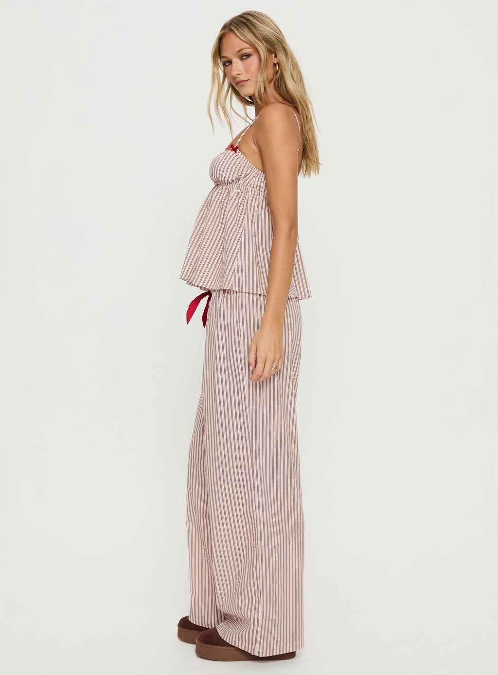 Women's Chill Club Sleep Relaxed Pants Red / White Stripe | Sleep pants in stripe print with relaxed fit 3