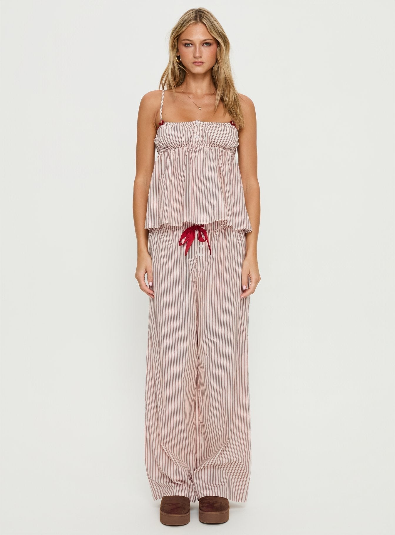 Women's Chill Club Sleep Relaxed Pants Red / White Stripe | Sleep pants in stripe print with relaxed fit 6