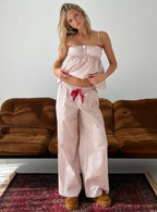 Women's Chill Club Sleep Relaxed Pants Red / White Stripe | Sleep pants in stripe print with relaxed fit 7