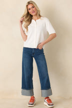Women's Classic Choice Ivory Knit Button Front Short Sleeve Top | 80% Viscose & 20% Nylon 4