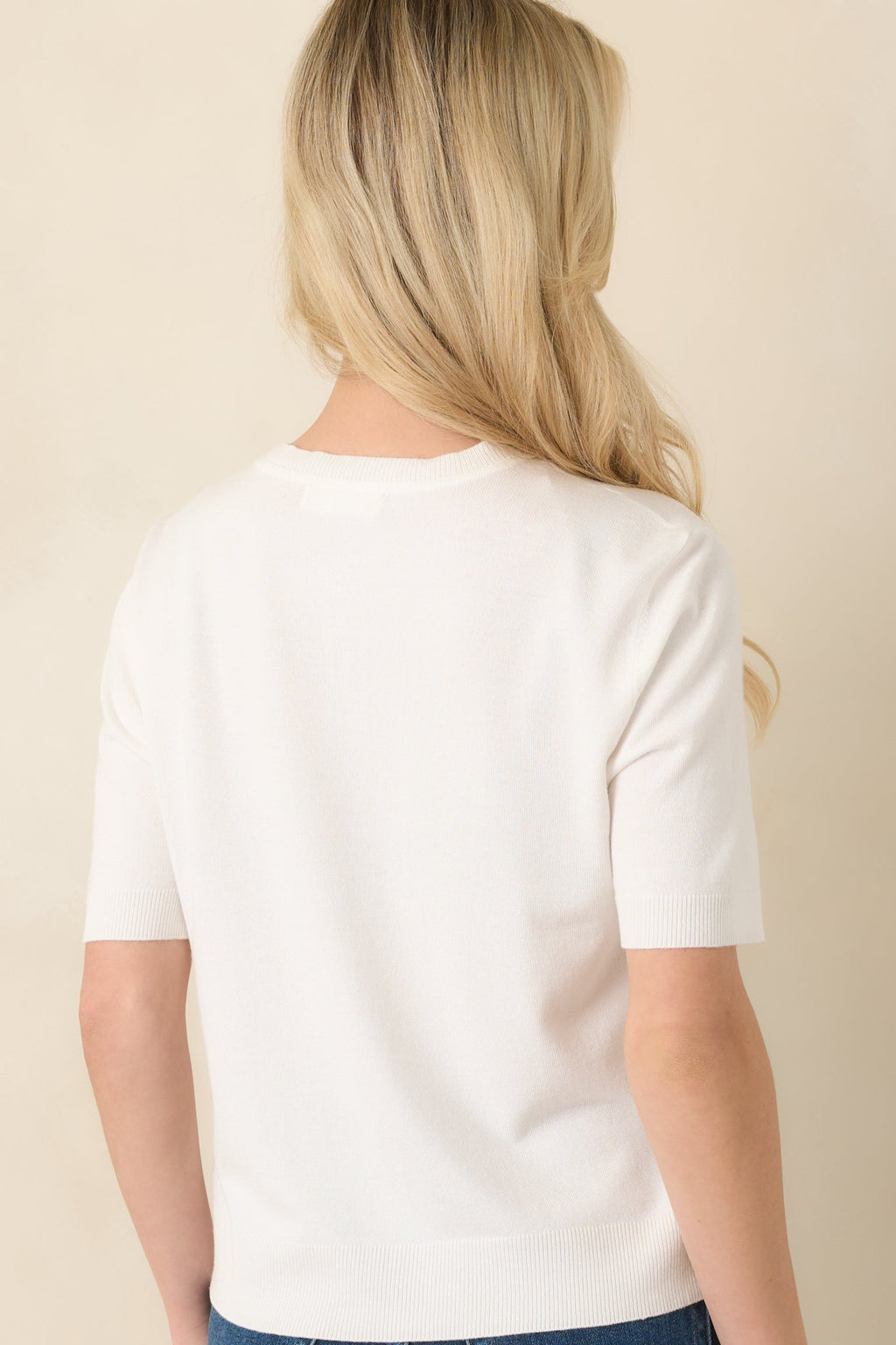 Women's Classic Choice Ivory Knit Button Front Short Sleeve Top | 80% Viscose & 20% Nylon 7