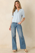 Women's Classic Choice Light Blue Knit Button Front Top | 80% Viscose & 20% Nylon 0