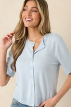 Women's Classic Choice Light Blue Knit Button Front Top | 80% Viscose & 20% Nylon 4