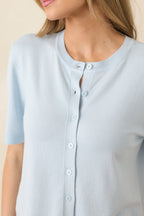 Women's Classic Choice Light Blue Knit Button Front Top | 80% Viscose & 20% Nylon 5