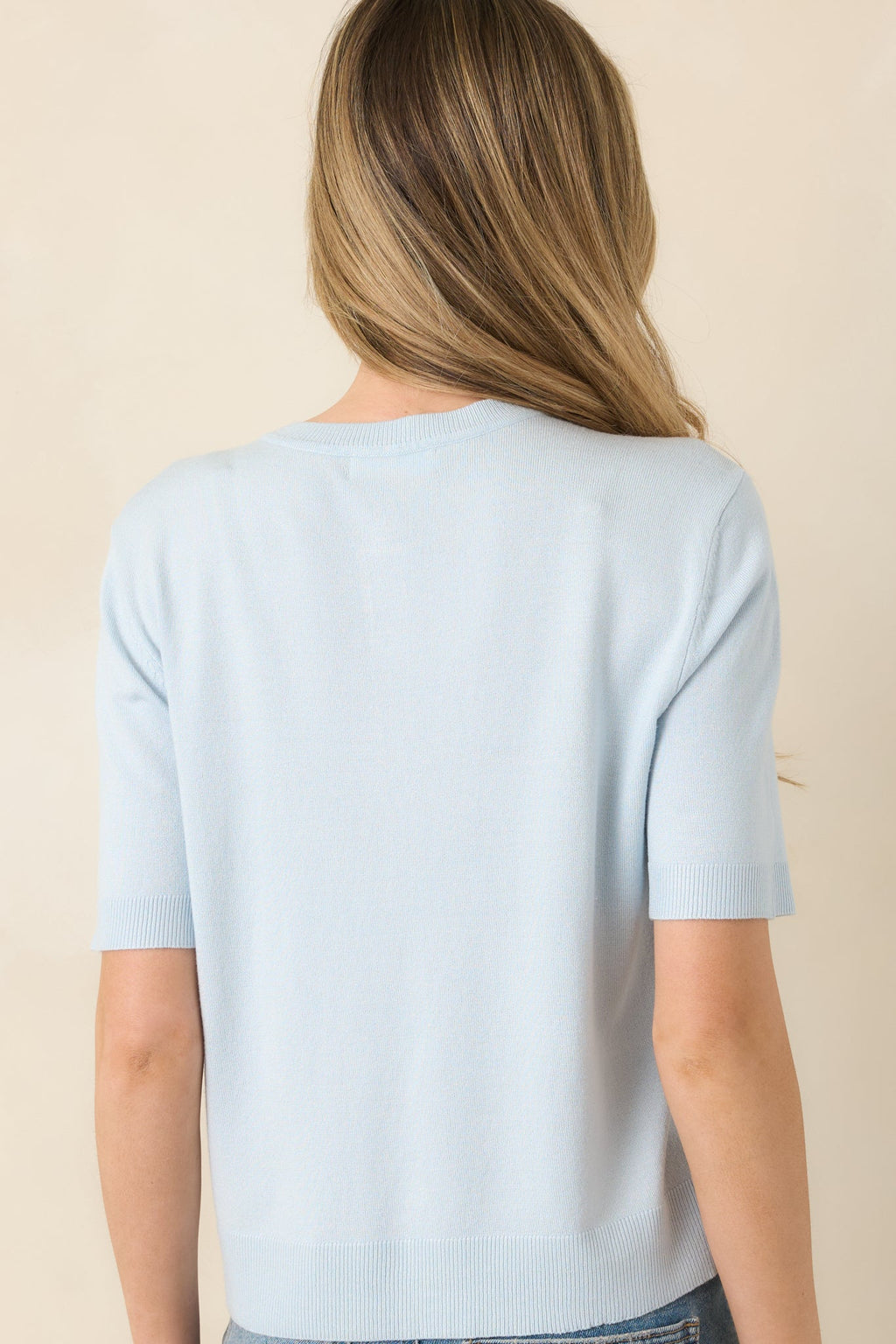 Women's Classic Choice Light Blue Knit Button Front Top | 80% Viscose & 20% Nylon 6