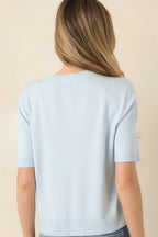 Women's Classic Choice Light Blue Knit Button Front Top | 80% Viscose & 20% Nylon 6