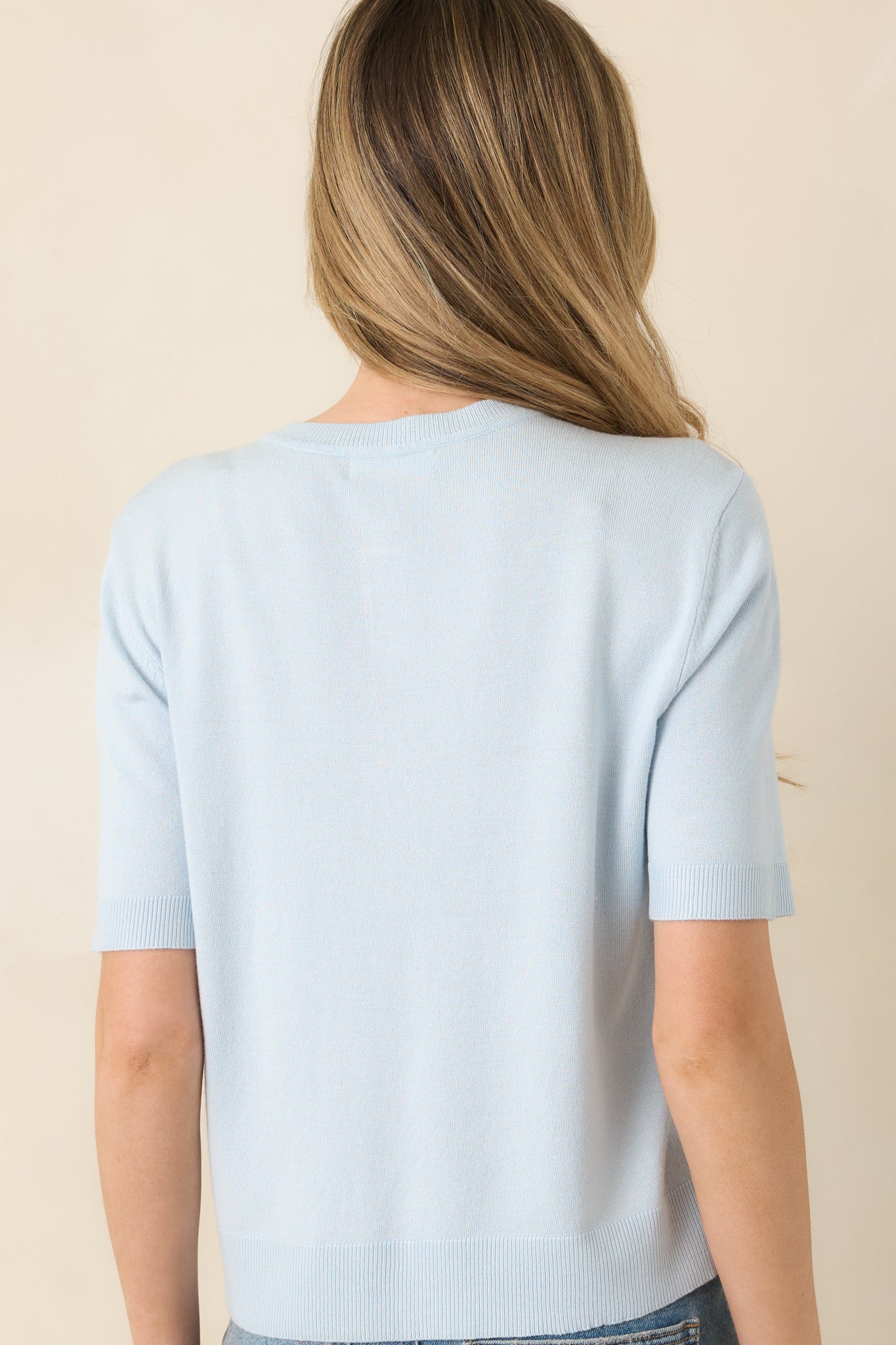 Women's Classic Choice Light Blue Knit Button Front Top | 80% Viscose & 20% Nylon 6