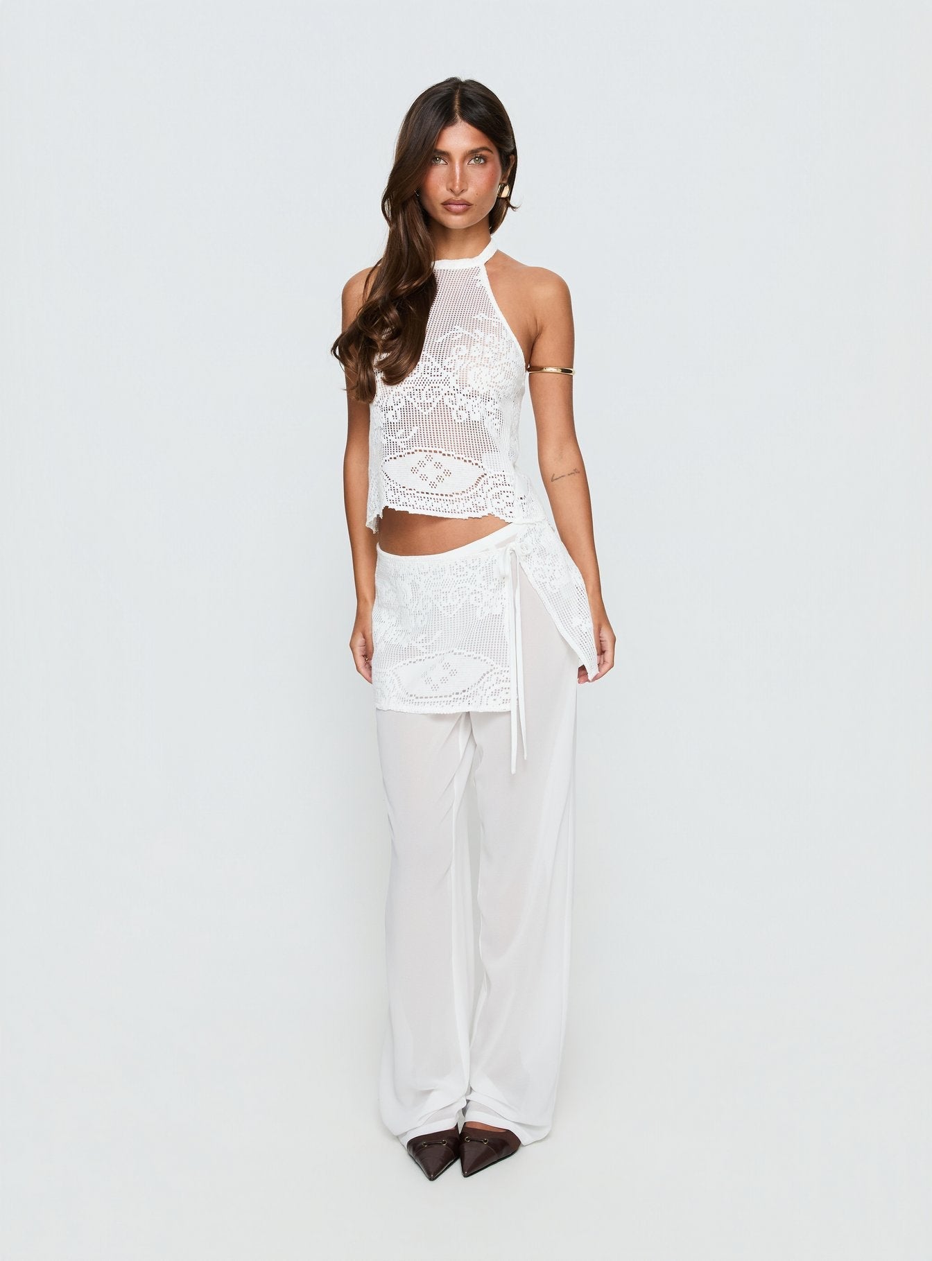 Women's Claudie Layered Lace Straight Leg Pants White | Layered lace pants in straight-leg cut 2