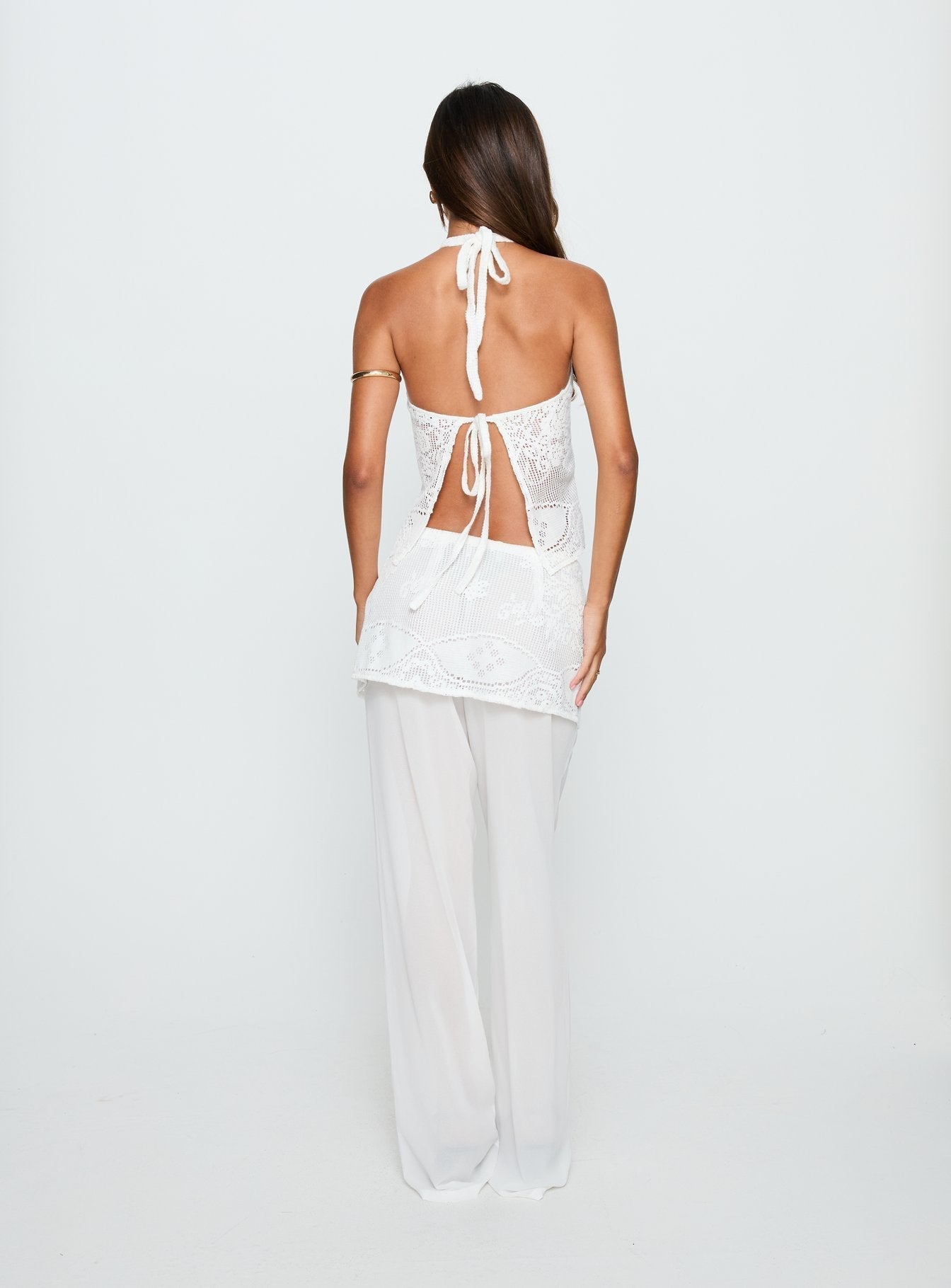 Women's Claudie Layered Lace Straight Leg Pants White | Layered lace pants in straight-leg cut 4