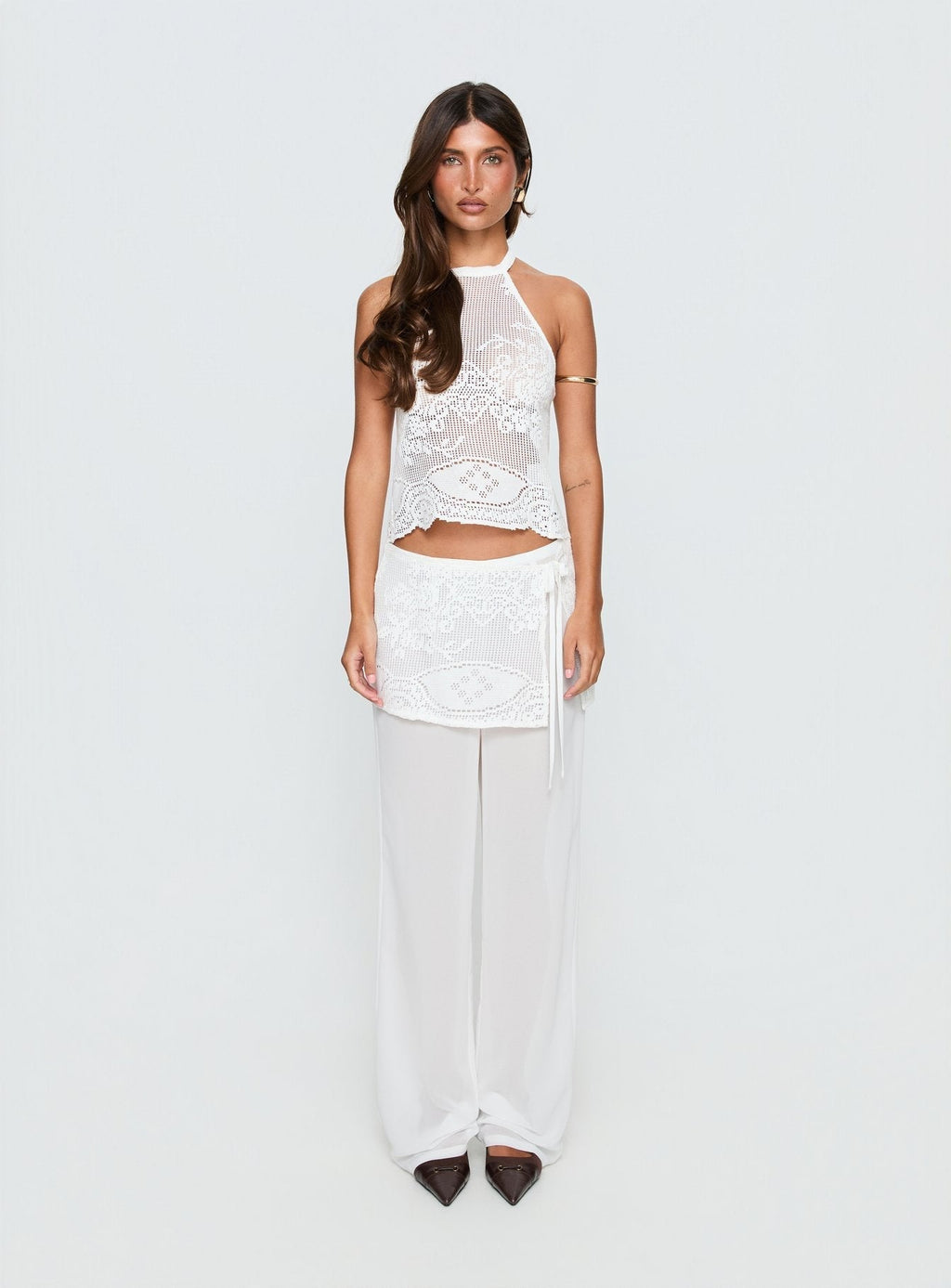 Women's Claudie Layered Lace Straight Leg Pants White | Layered lace pants in straight-leg cut 6