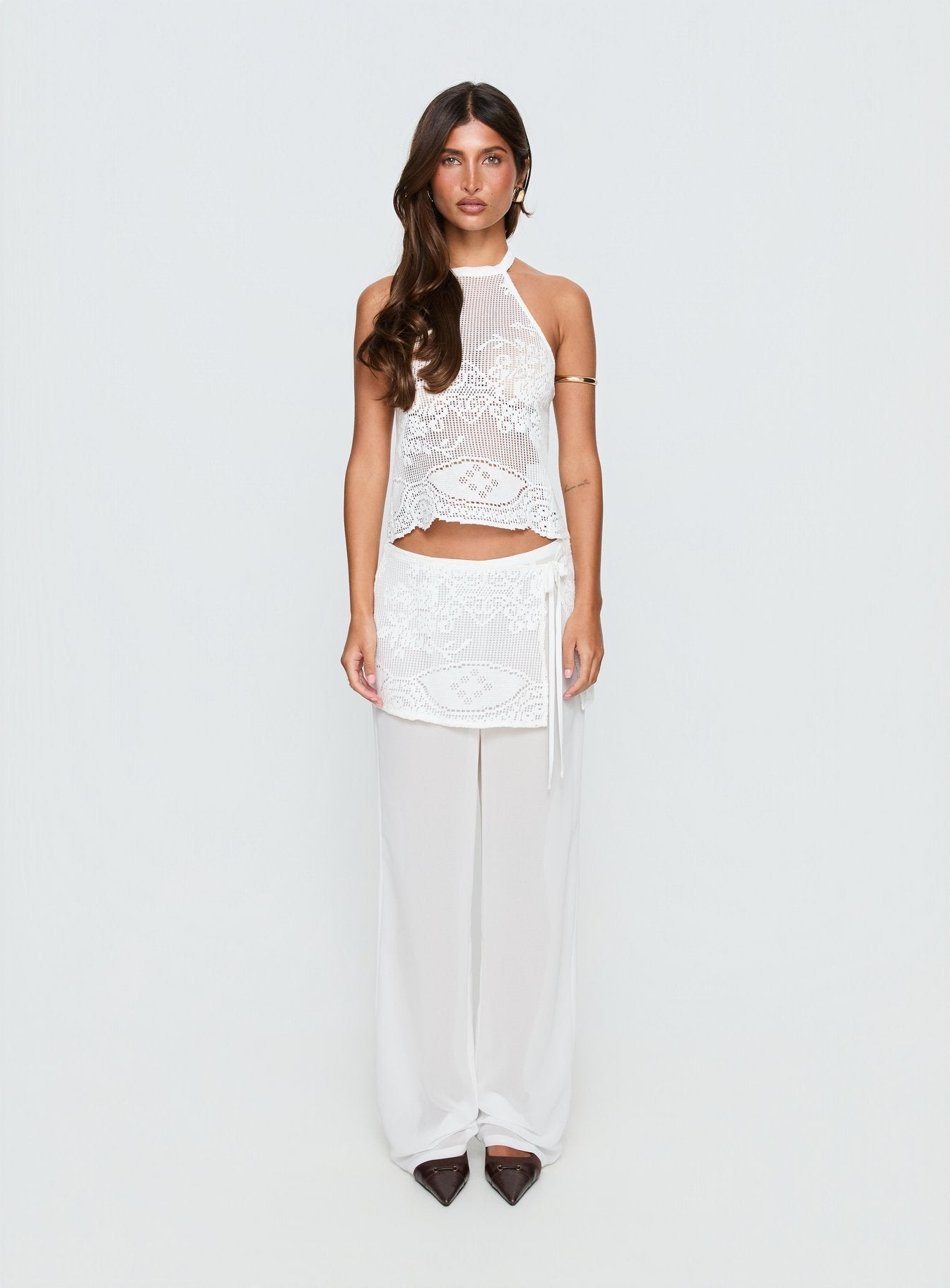 Women's Claudie Layered Lace Straight Leg Pants White | Layered lace pants in straight-leg cut 6