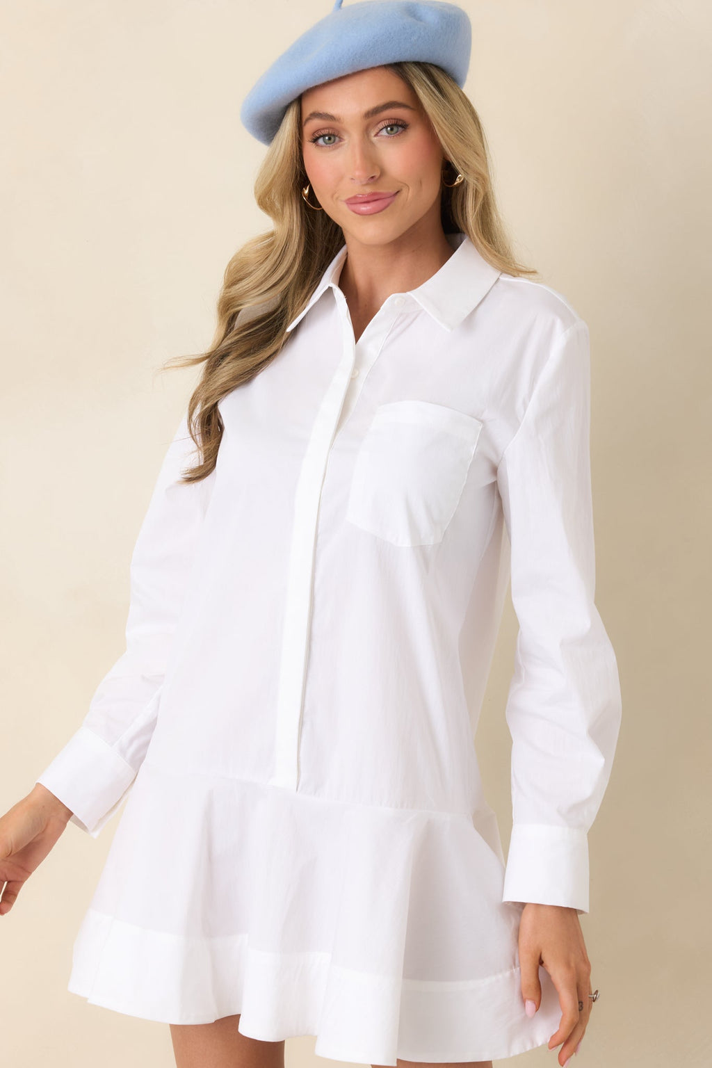 Women's Clean Slate White Cotton Blend Shirt-Style Mini Dress | 65% Cotton 1