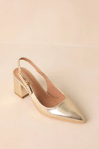 Women's Cloud Nine Nights Gold Patent Slingback Block Heels | Heel measures 2.75" 4