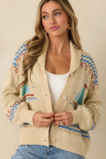 Women's Coast Is Clear Light Beige Multi Knit Button-Up Sailboat Cardigan Sweater | 60% Acrylic & 40% Nylon 0