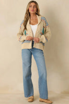Women's Coast Is Clear Light Beige Multi Knit Button-Up Sailboat Cardigan Sweater | 60% Acrylic & 40% Nylon 1