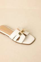 Women's Coastline Classic White Faux Leather Slide Sandals | All Man Made Materials 6