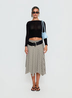 Women's Cobee Asymmetrical Midi Skirt Multi Stripe | Midi skirt in stripe print with asymmetrical desig 7