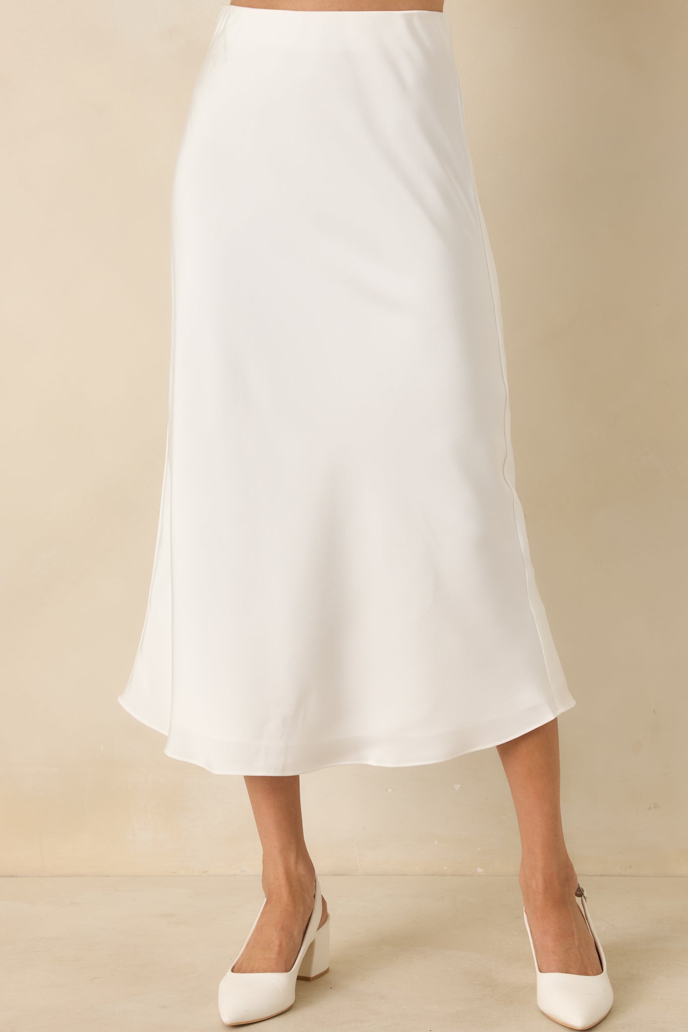 Women's Come Closer White Satin-Finish Midi Skirt | 100% Polyester 0