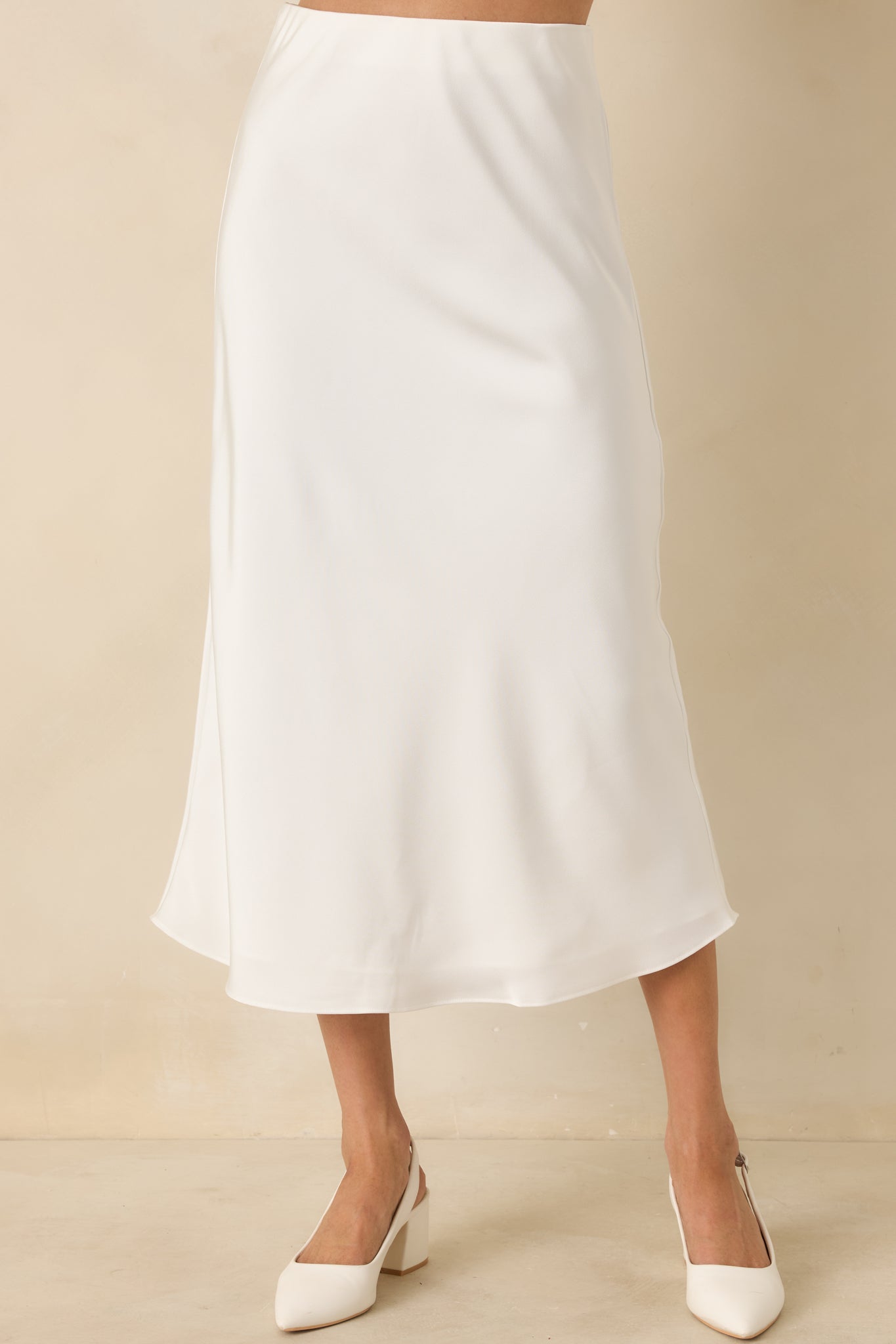 Women's Come Closer White Satin-Finish Midi Skirt | 100% Polyester 2