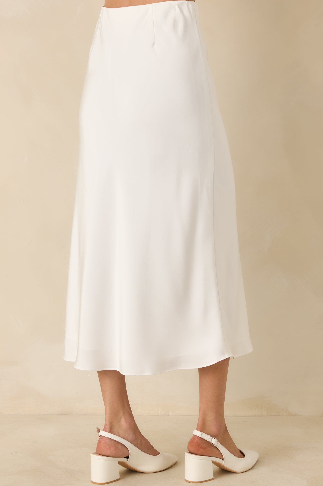 Women's Come Closer White Satin-Finish Midi Skirt | 100% Polyester 4