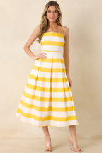 Women's Couldn't Be Happier Yellow Stripe Cotton Sleeveless Midi Dress | 100% Cotton 2