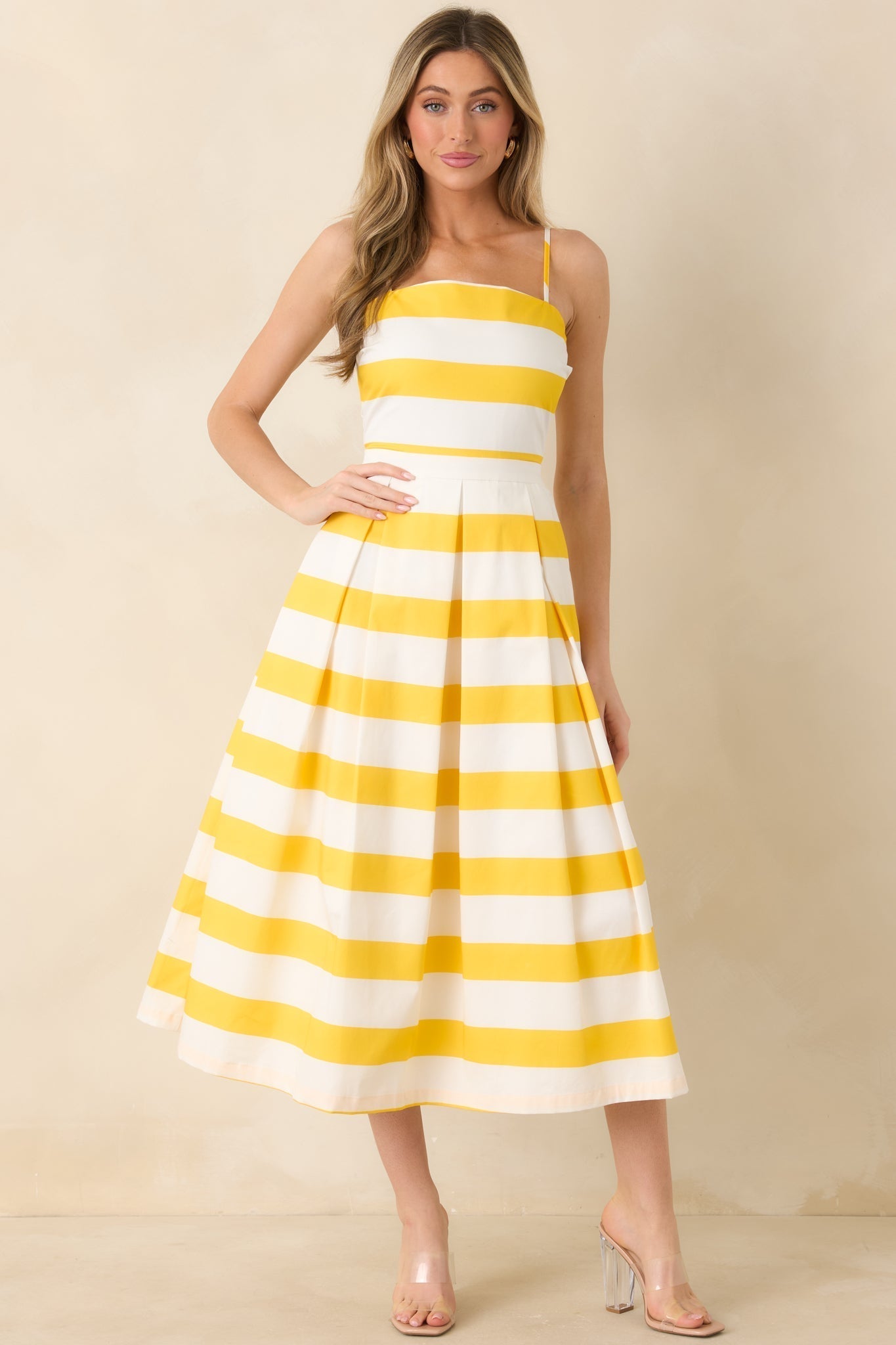 Women's Couldn't Be Happier Yellow Stripe Cotton Sleeveless Midi Dress | 100% Cotton 2