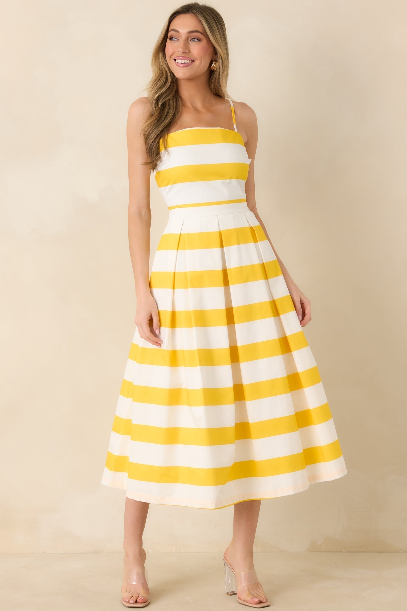 Women's Couldn't Be Happier Yellow Stripe Cotton Sleeveless Midi Dress | 100% Cotton 3