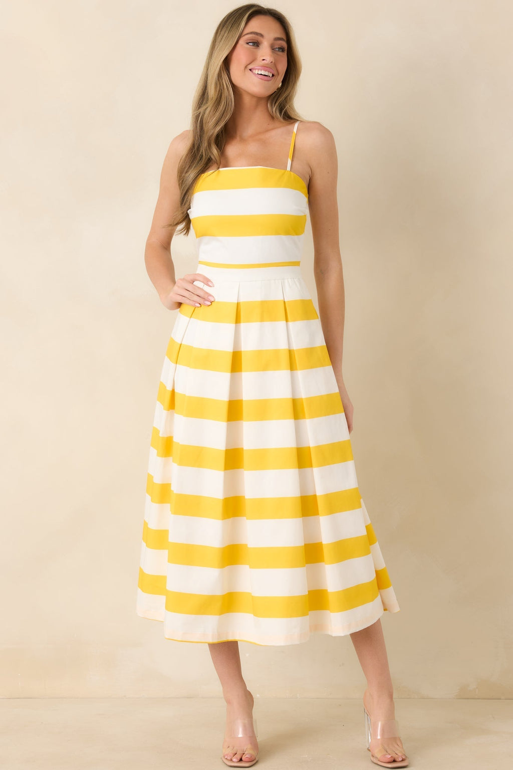 Women's Couldn't Be Happier Yellow Stripe Cotton Sleeveless Midi Dress | 100% Cotton 4