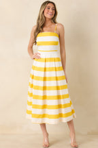 Women's Couldn't Be Happier Yellow Stripe Cotton Sleeveless Midi Dress | 100% Cotton 4