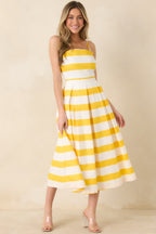 Women's Couldn't Be Happier Yellow Stripe Cotton Sleeveless Midi Dress | 100% Cotton 5