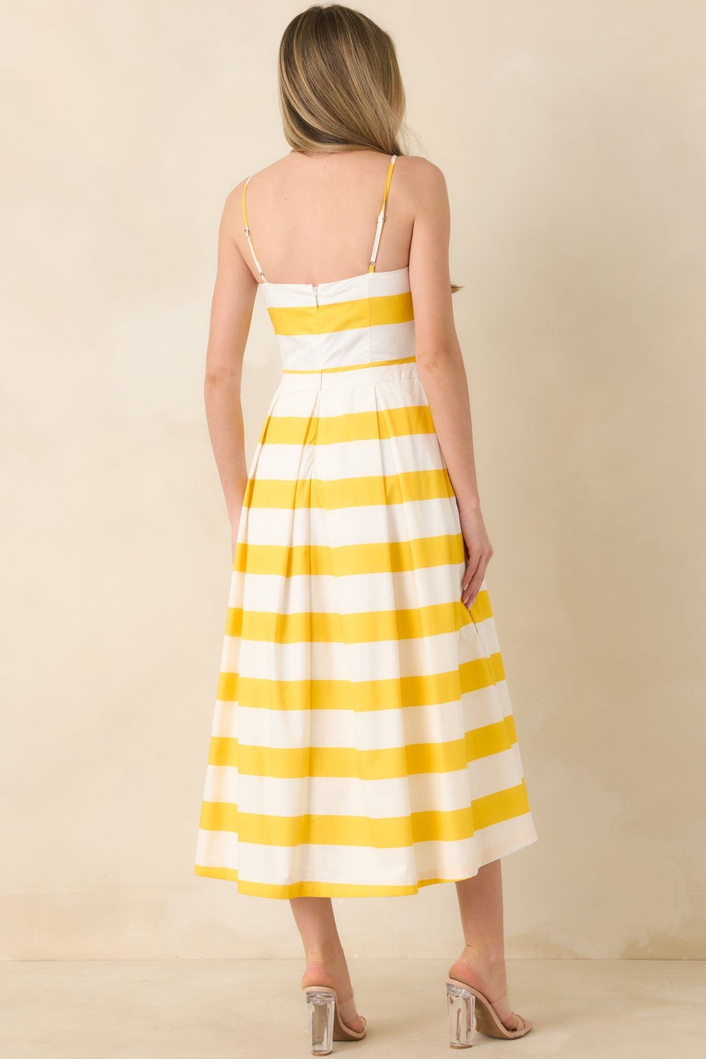 Women's Couldn't Be Happier Yellow Stripe Cotton Sleeveless Midi Dress | 100% Cotton 6