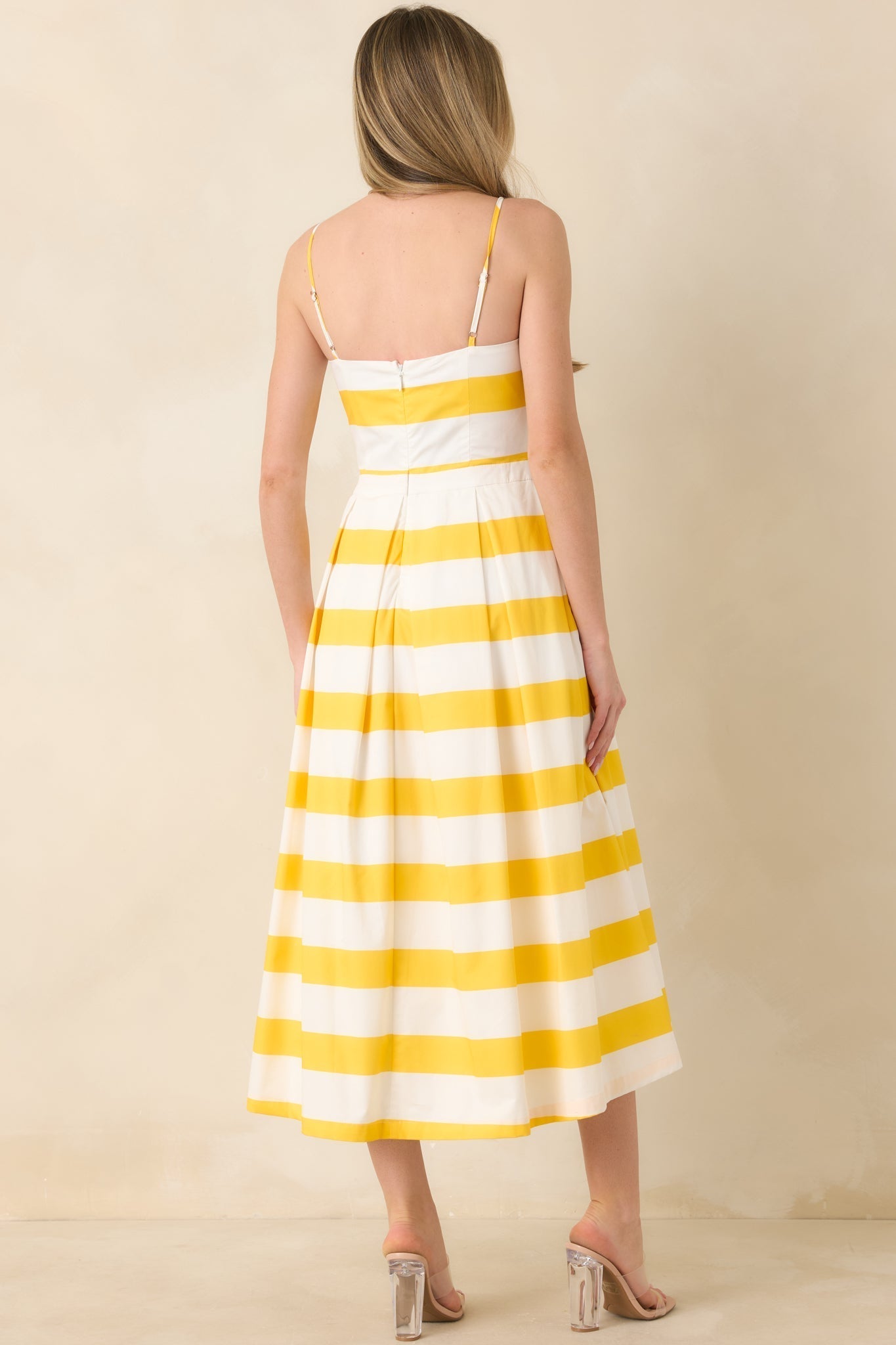 Women's Couldn't Be Happier Yellow Stripe Cotton Sleeveless Midi Dress | 100% Cotton 6
