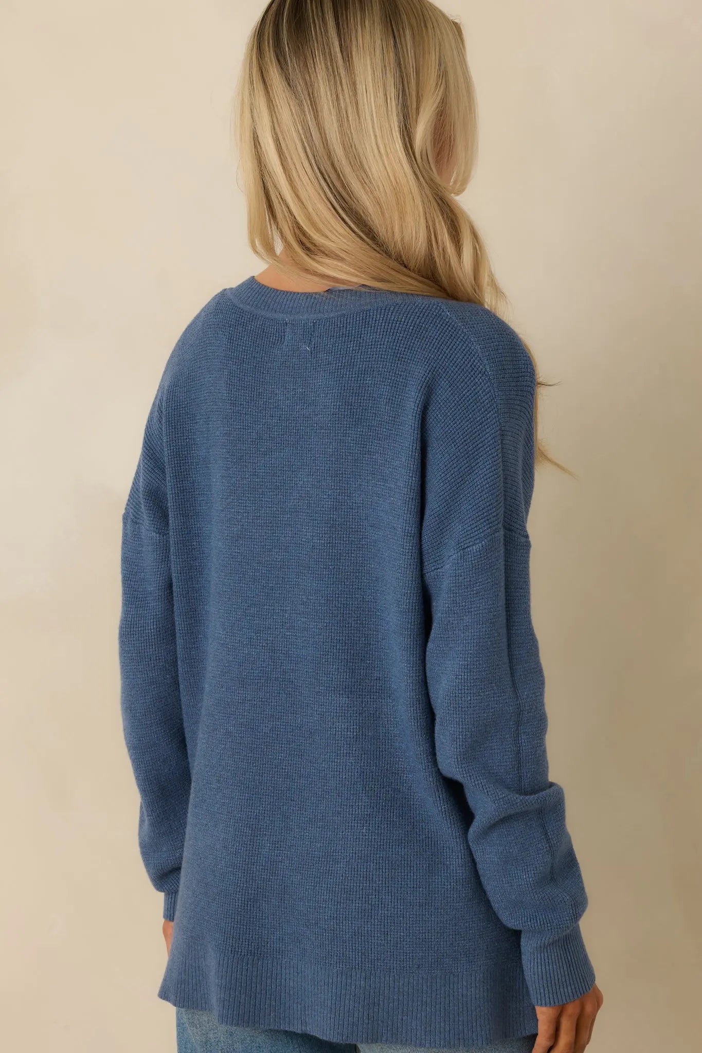 Women's Cozy Afternoon Heather Blue V-Neck Sweater | 50% Viscose 27% Polyester & 23% Nylon 7