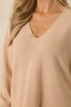 Women's Cozy Afternoon Light Taupe V-Neck Sweater | 50% Viscose 27% Polyester & 23% Nylon 4