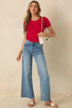 Women's Cross Your Mind Red Short Sleeve Sweater Top | 70% Viscose & 30% Nylon 0