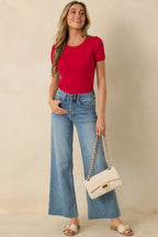 Women's Cross Your Mind Red Short Sleeve Sweater Top | 70% Viscose & 30% Nylon 3