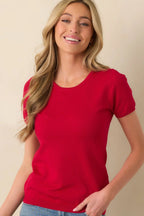 Women's Cross Your Mind Red Short Sleeve Sweater Top | 70% Viscose & 30% Nylon 4