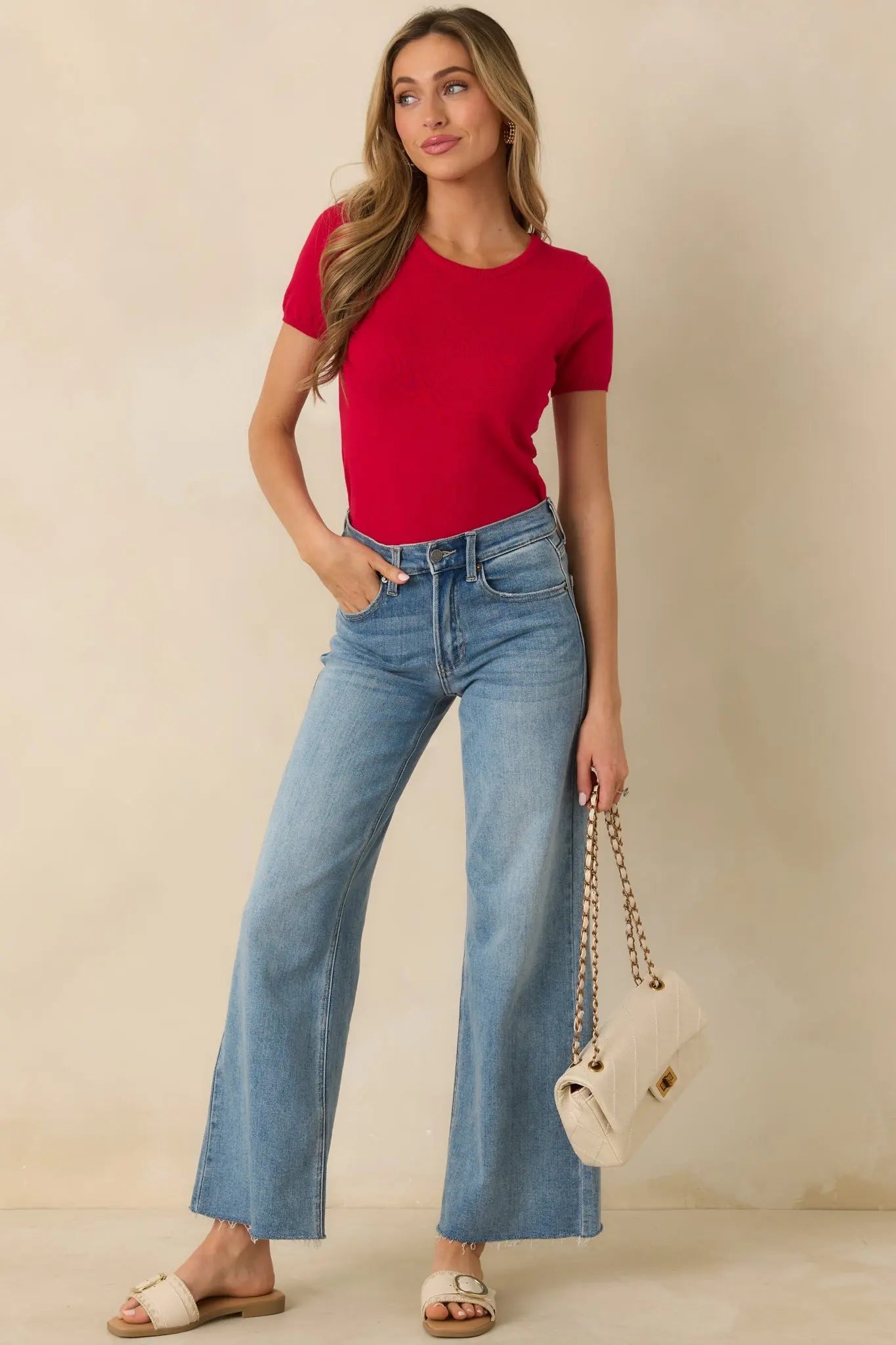Women's Cross Your Mind Red Short Sleeve Sweater Top | 70% Viscose & 30% Nylon 6