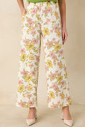 Women's Crossing The Line Ivory Floral Print Wide Leg Pants | 80% Cotton & 20% Viscose 0