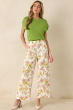 Women's Crossing The Line Ivory Floral Print Wide Leg Pants | 80% Cotton & 20% Viscose 3