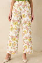 Women's Crossing The Line Ivory Floral Print Wide Leg Pants | 80% Cotton & 20% Viscose 4