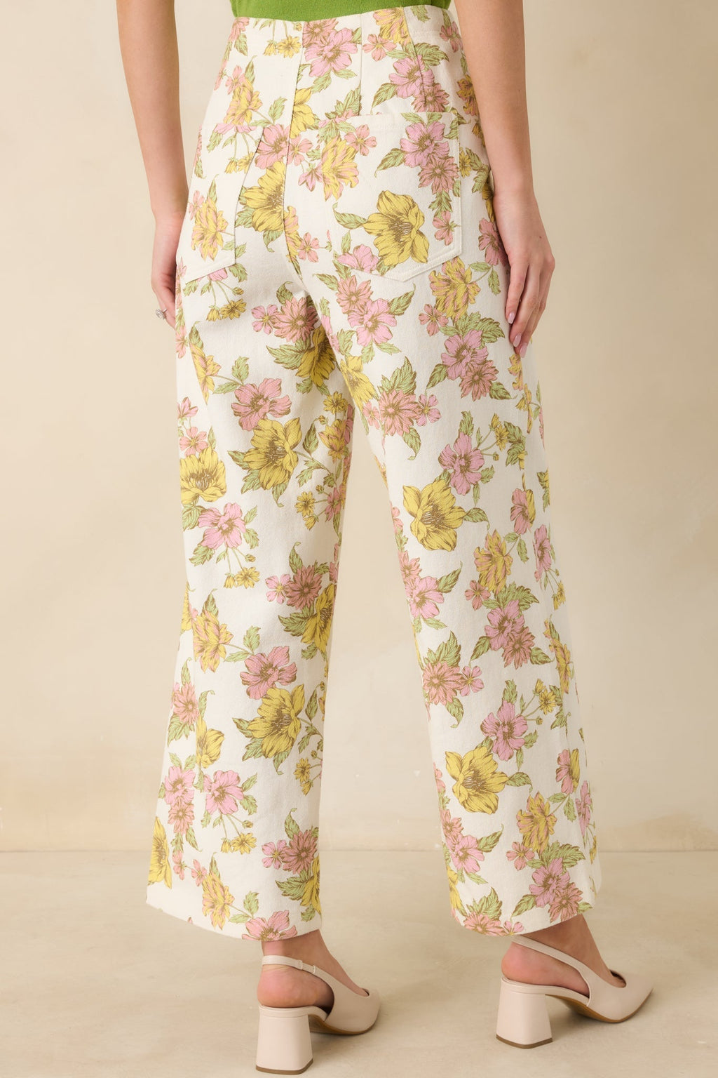 Women's Crossing The Line Ivory Floral Print Wide Leg Pants | 80% Cotton & 20% Viscose 5
