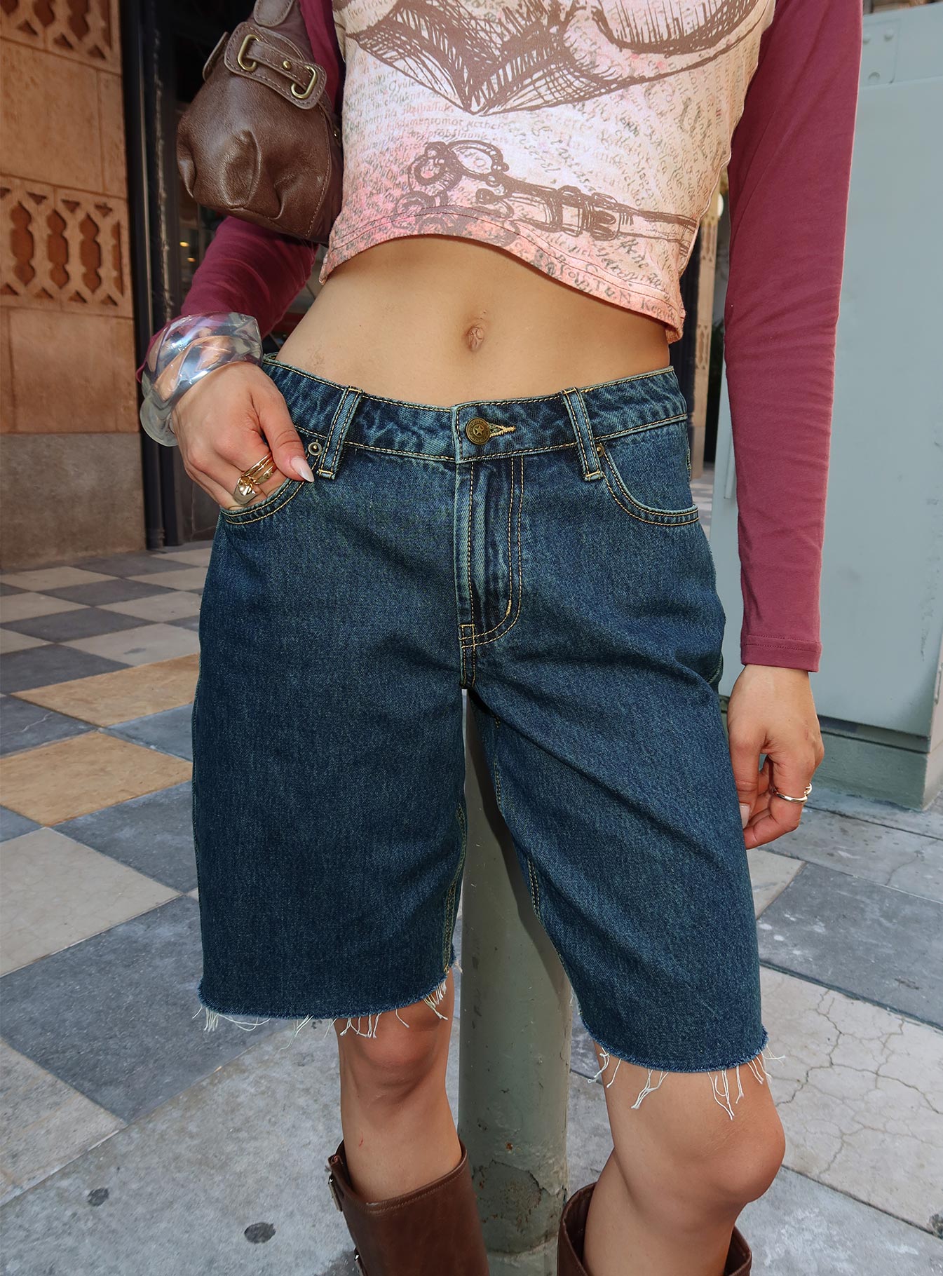 Women's Cult Classic Longline Denim Shorts Vintage Wash 0