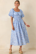 Women's Curated Charm Blue Toile Print Cotton Midi Dress | 100% Cotton 0